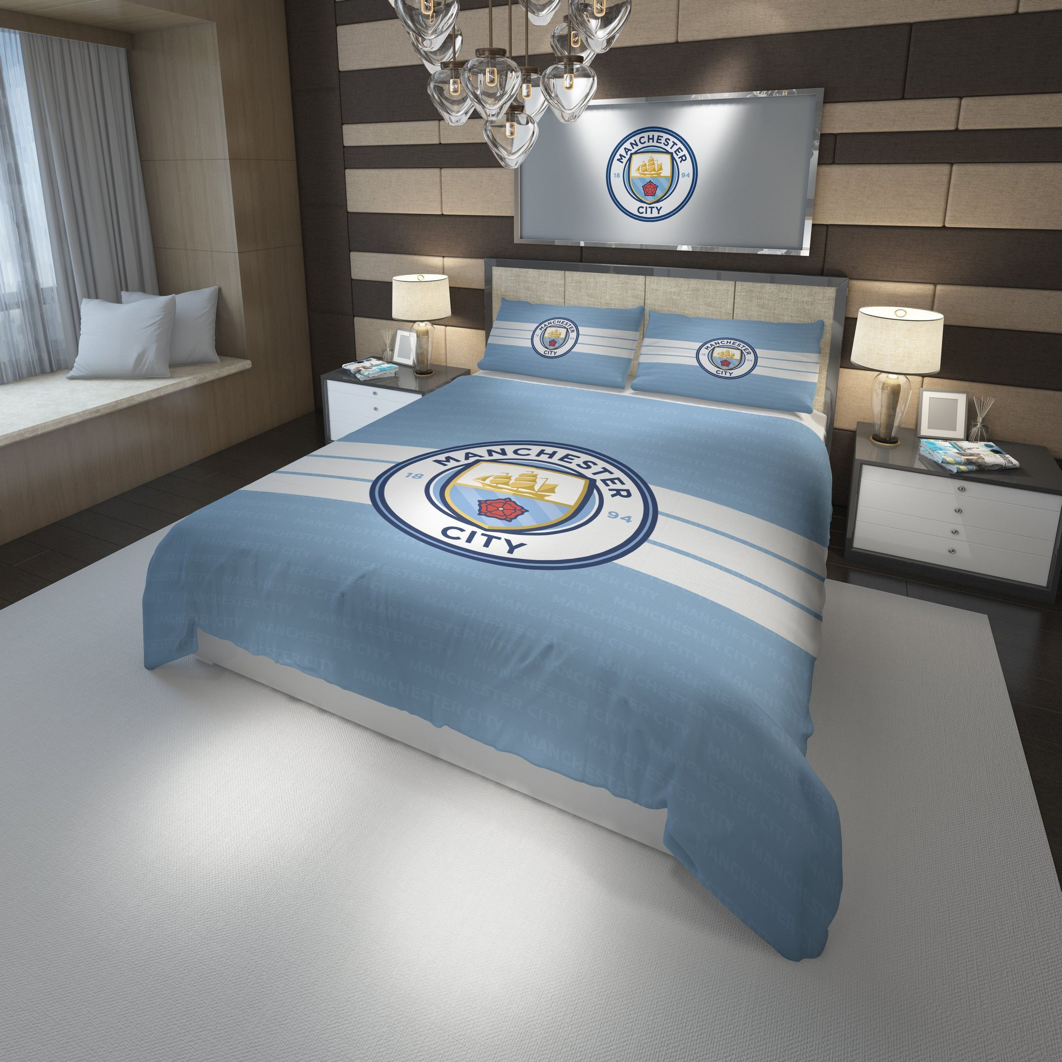 3d Manchester City Fc Logo Soccer Duvet Cover Bedding Set For Fans