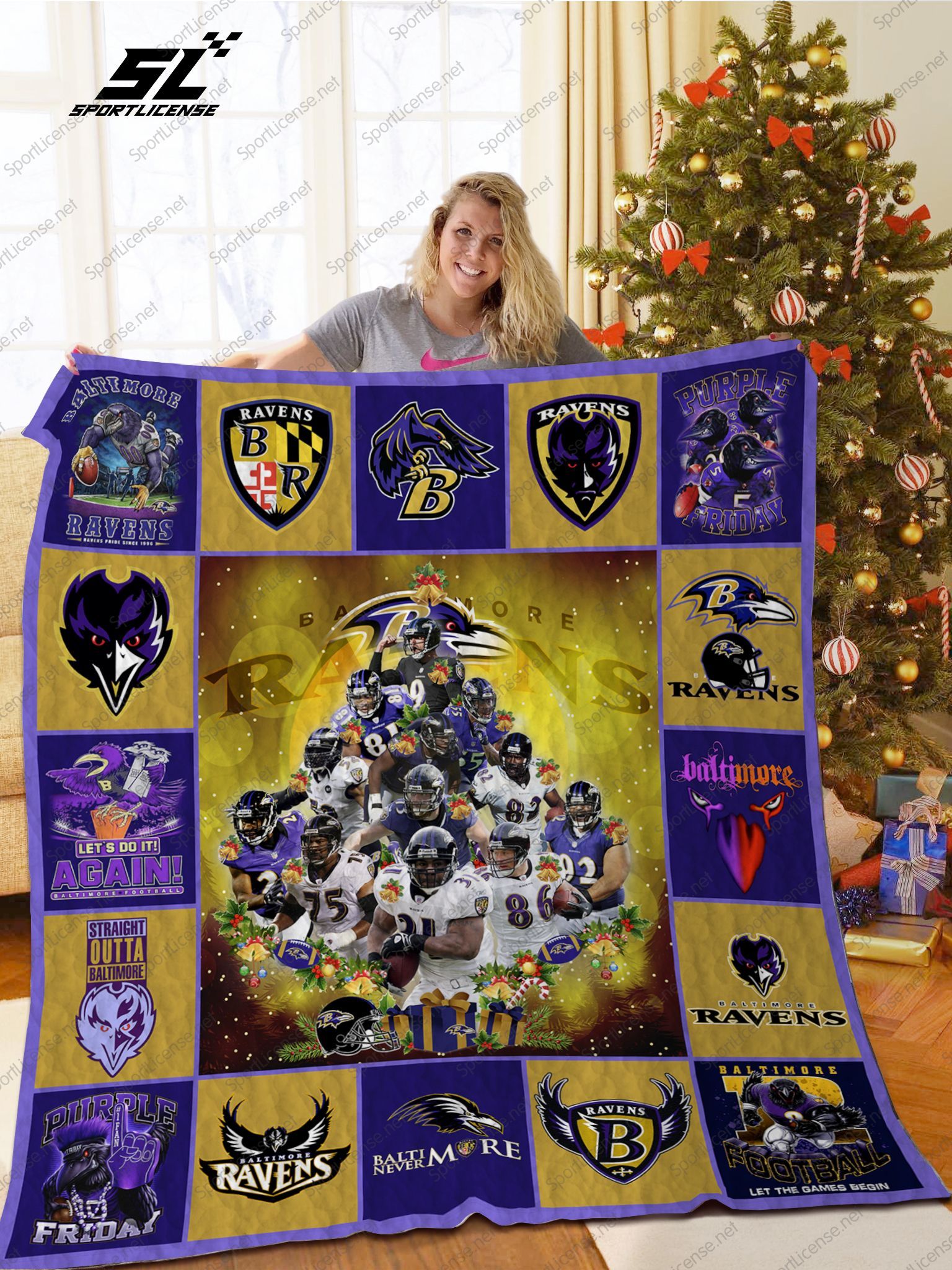 Bl Baltimore Ravens Christmas Tree Quilt Blanket