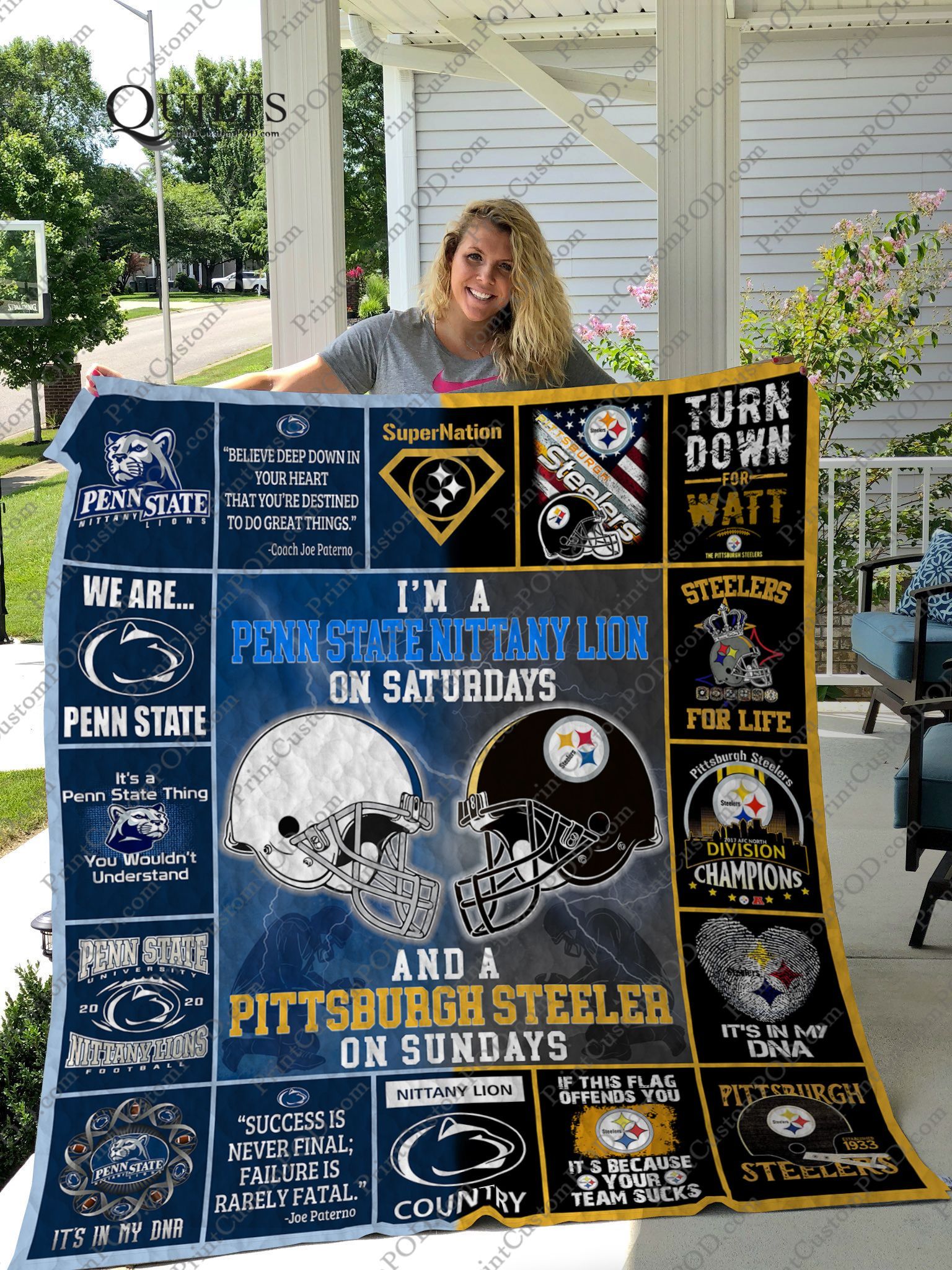 Bl- Penn State Nittany Lions Amp Pittsburgh Steelers Quilt Blanket