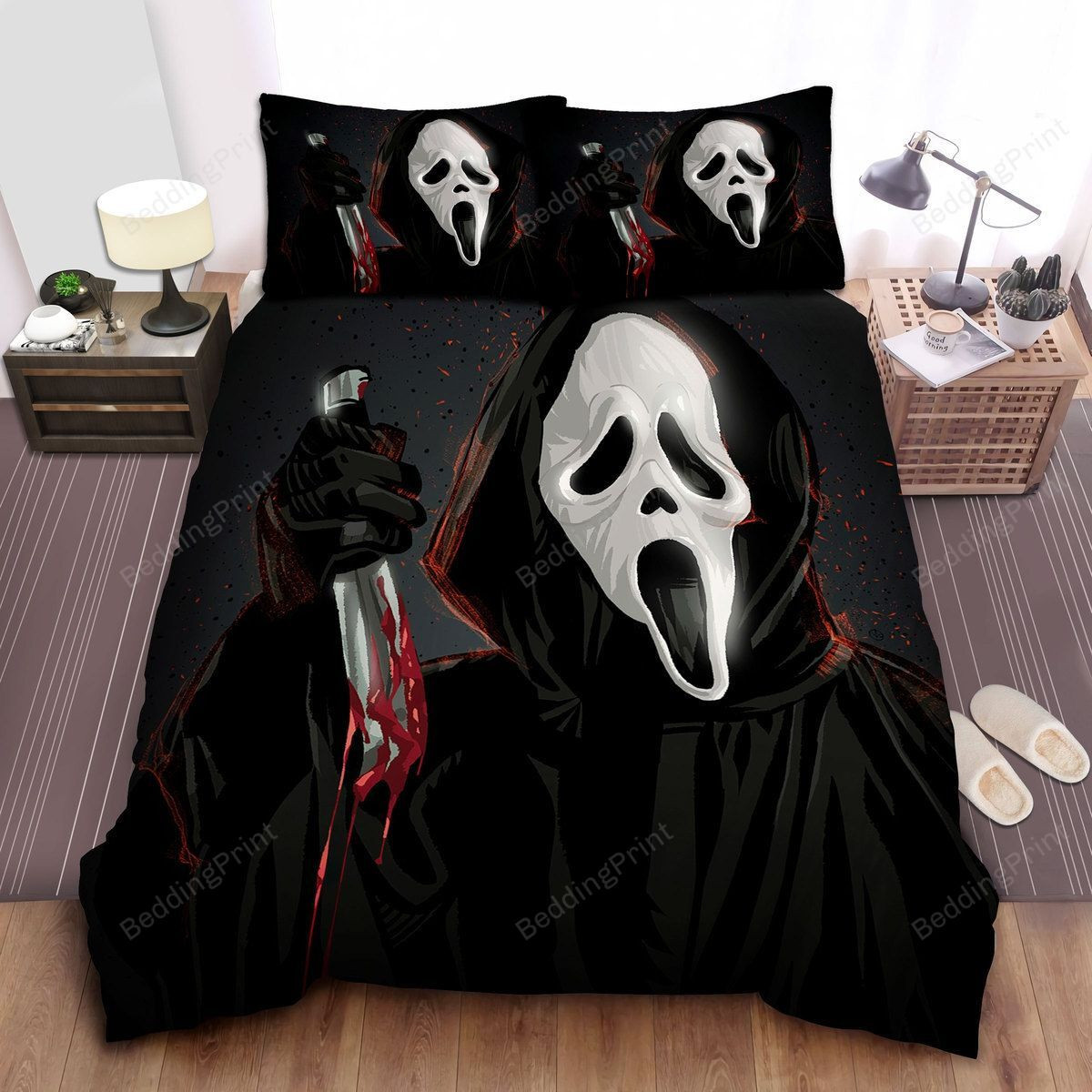 Ghostface With Bloody Knife Illustration Bed Sheets Duvet Cover Bedding Sets