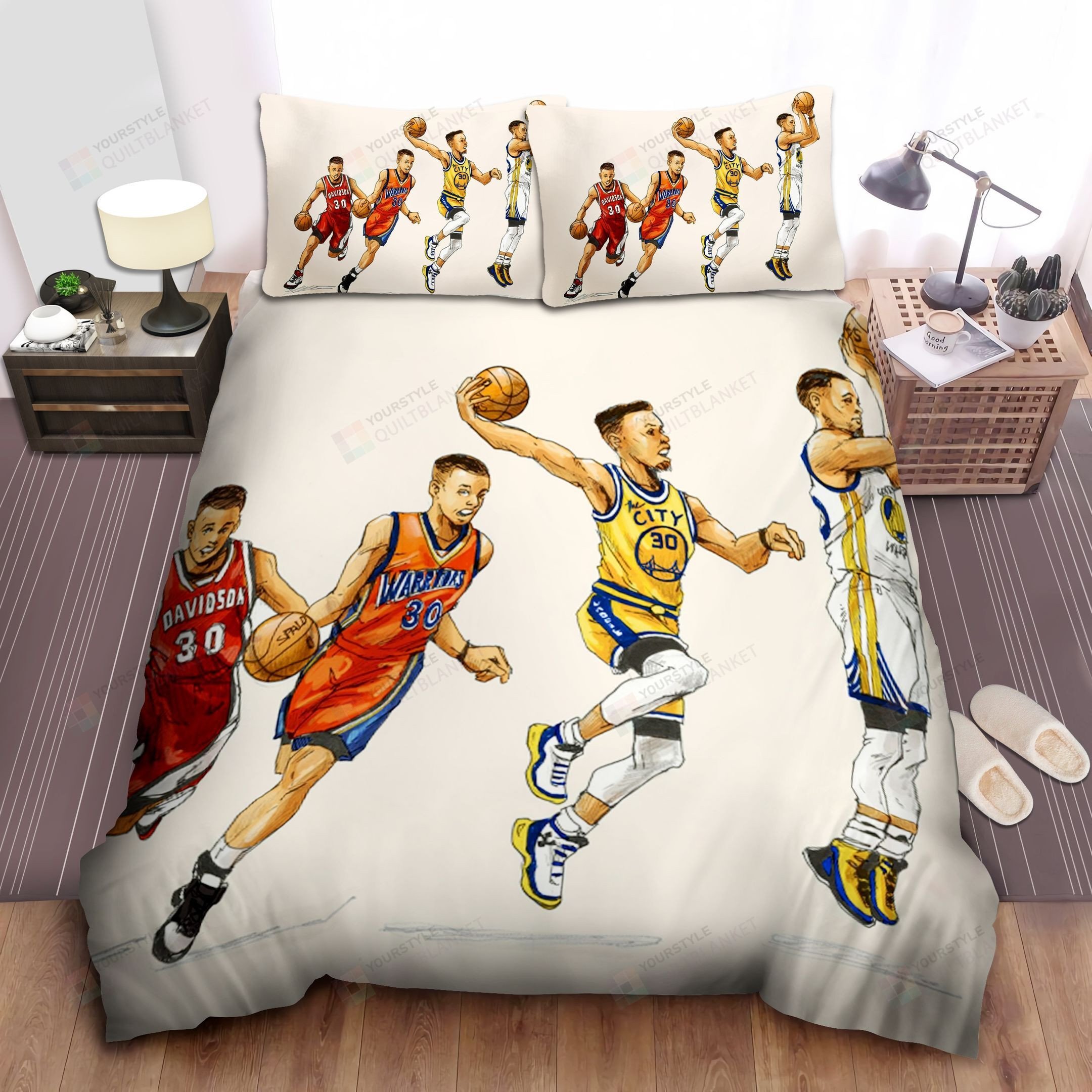 Golden State Warriors Stephen Curry Evolution Drawing Bed Sheet Spread Comforter Duvet Cover Bedding Sets