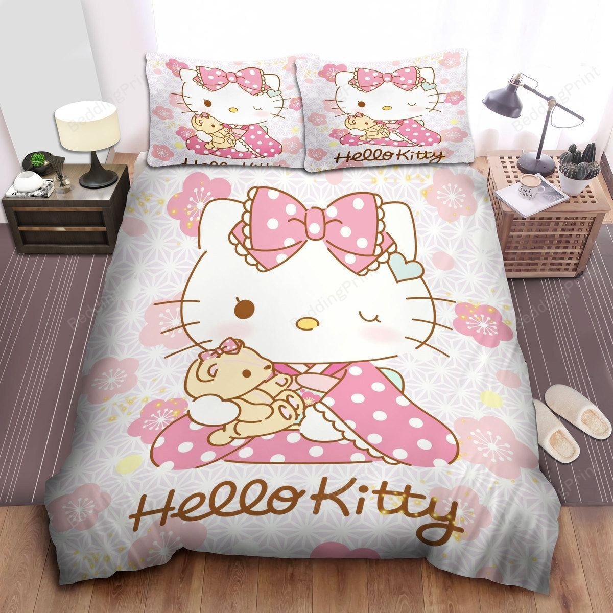Hello Kitty Wearing Kimono Bed Sheets Duvet Cover Bedding Sets
