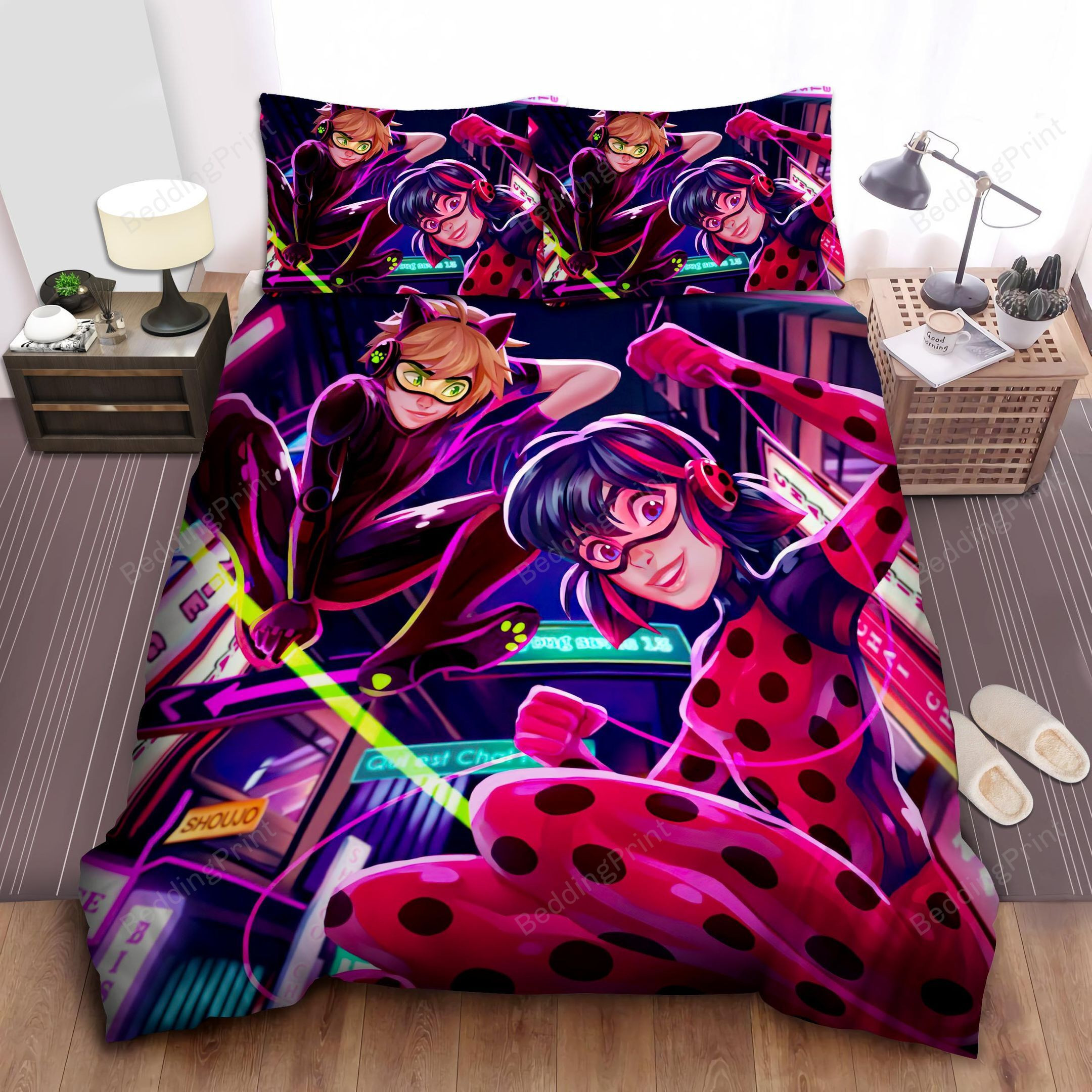 Ladybug & Cat Noir Illustration Bed Sheets Duvet Cover Bedding Sets