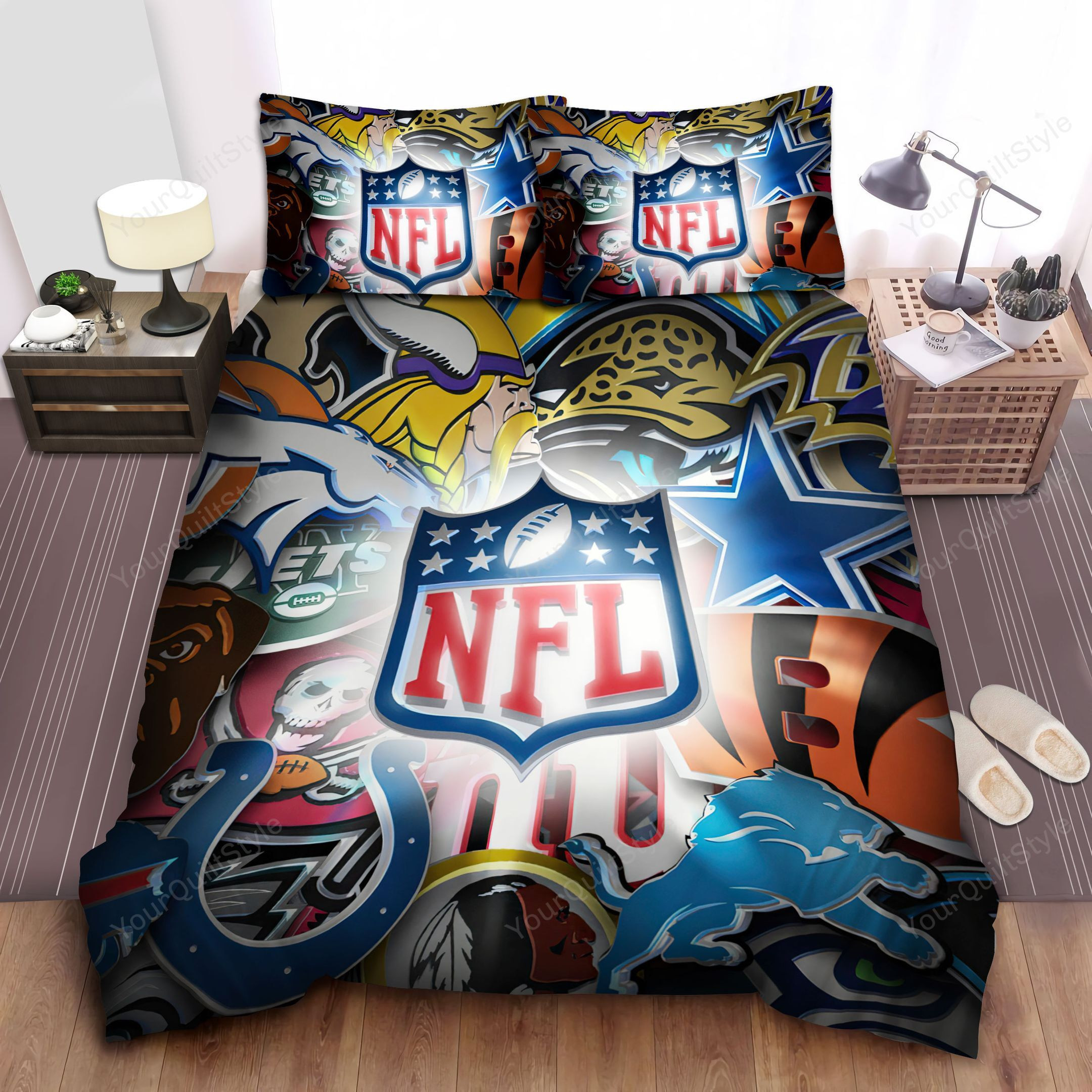 Madden Nfl 3d Logo In Nfl Teams Logos Background Bed Sheets Duvet Cover Bedding Sets
