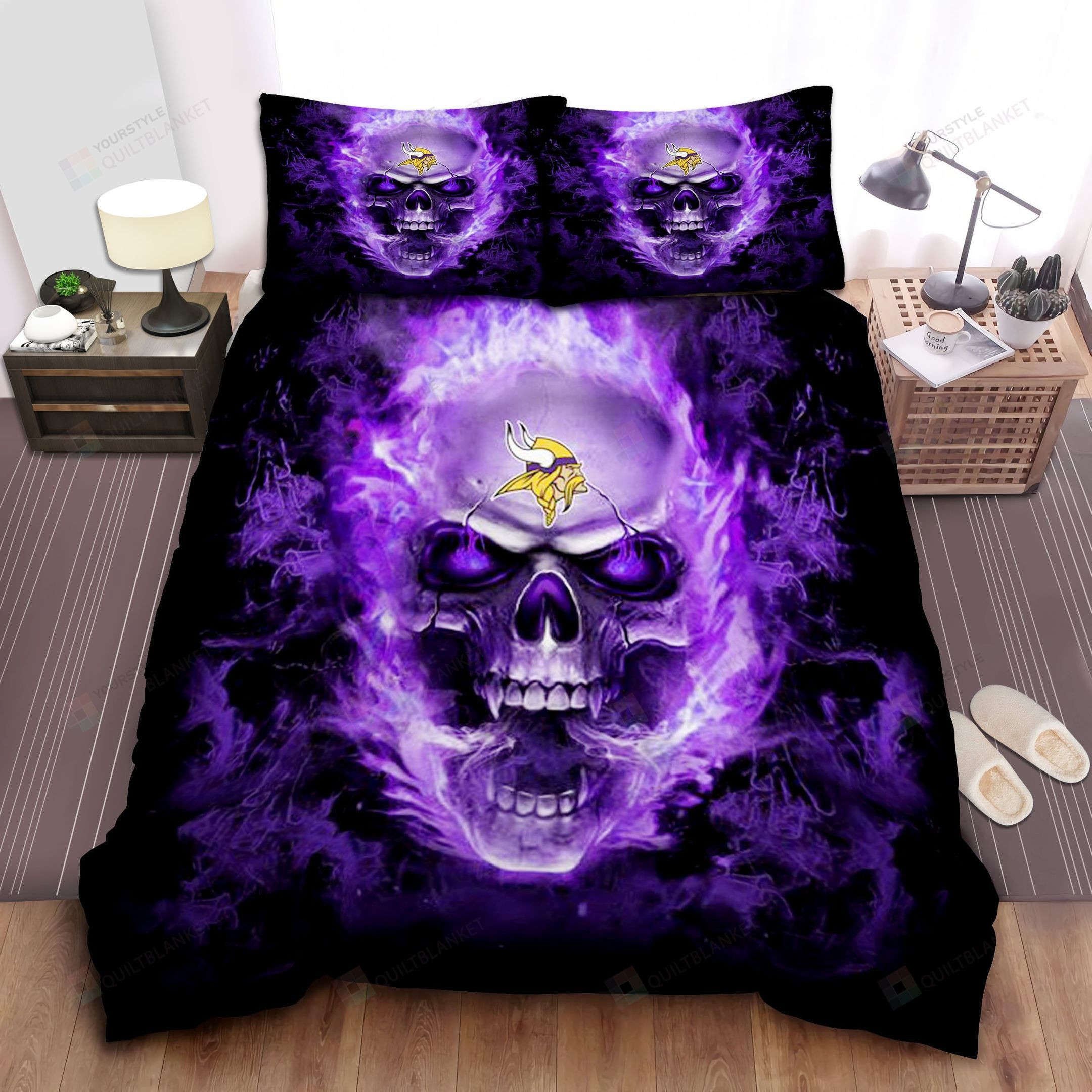 Minnesota Vikings Skull Bed Sheets Spread Duvet Cover Bedding Set Ver 2