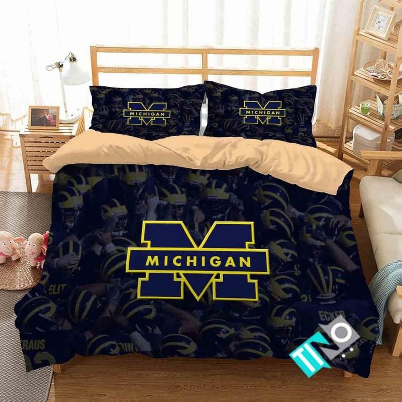 Ncaa Michigan Wolverines Logo Bedding Set Duvet Cover Pillow Cases