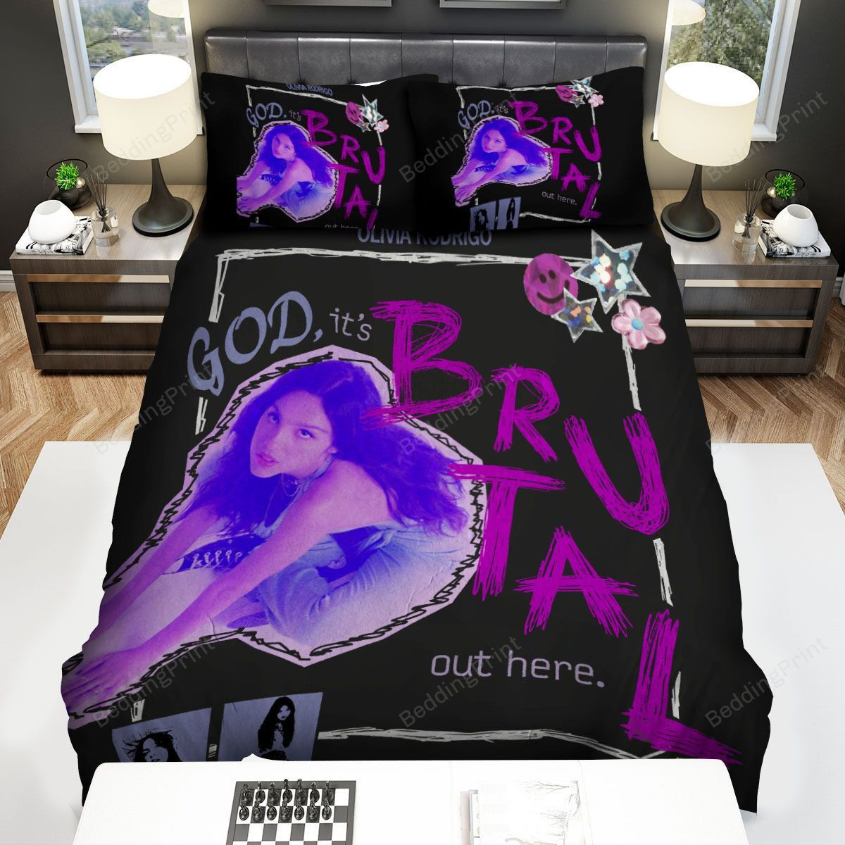 Olivia Rodrigo Heartbreak Hotline Purple Theme Bed Sheets Duvet Cover Bedding Sets