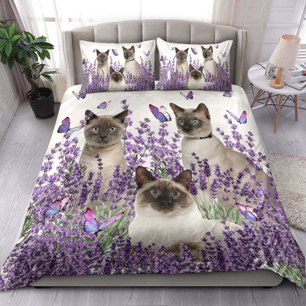 Siamese Cat And Lavender Bed Sheets Duvet Cover Bedding Sets