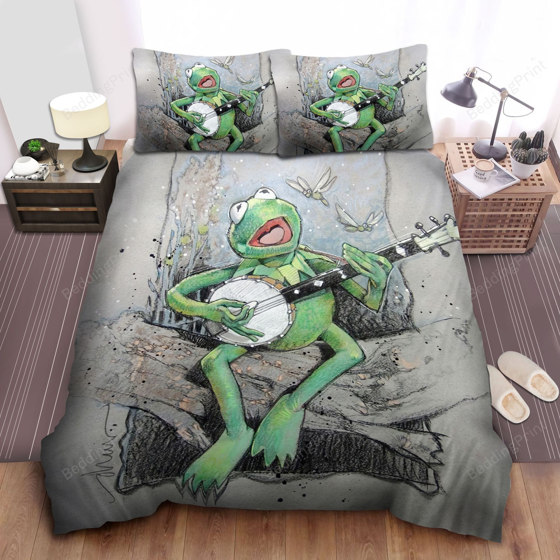 The Muppets Kermit The Frog Singing And Playing Banjo On A Tree Art Bed Sheets Duvet Cover Bedding Sets