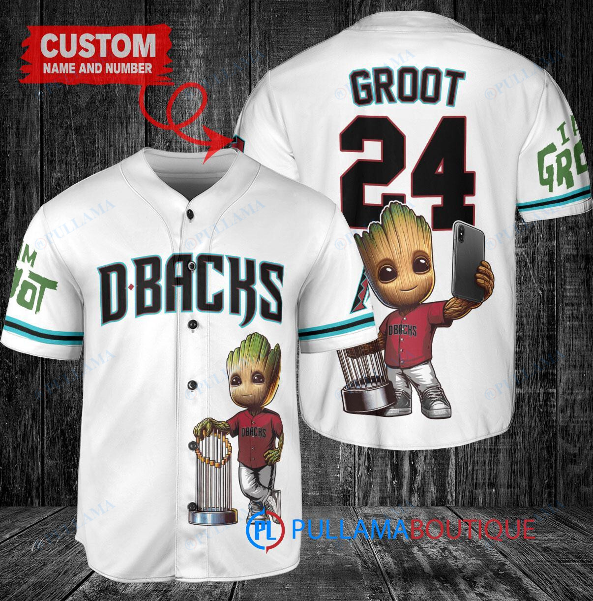 Arizona Diamondbacks x Baby Groot Marvel Guardians Of The Galaxy with Trophy Custom Baseball Jersey White