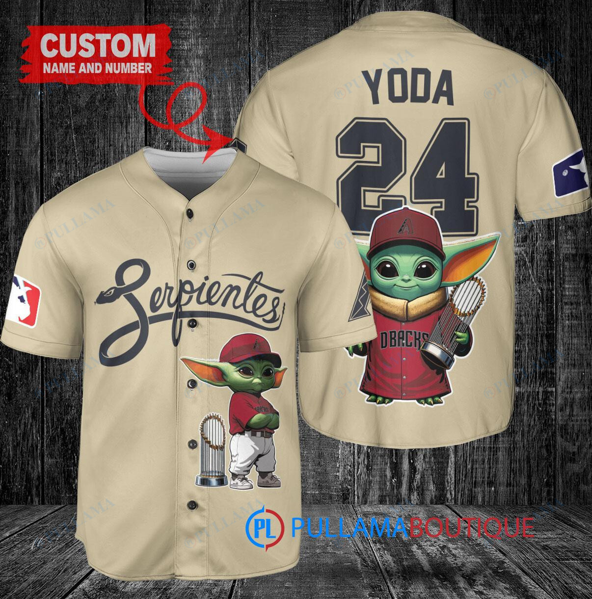 Arizona Diamondbacks x Baby Yoda Star Wars The Mandalorian with Trophy Custom Baseball Jersey Sand