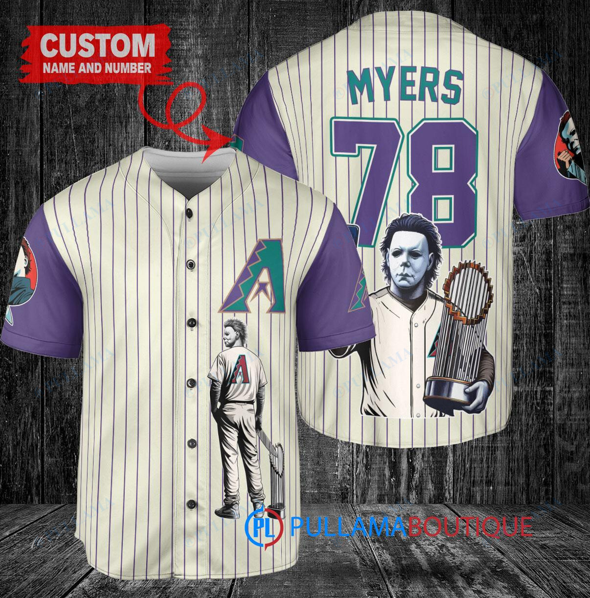 Arizona Diamondbacks x Halloween Michael Myers with Trophy Custom Baseball Jersey Cream-Purple
