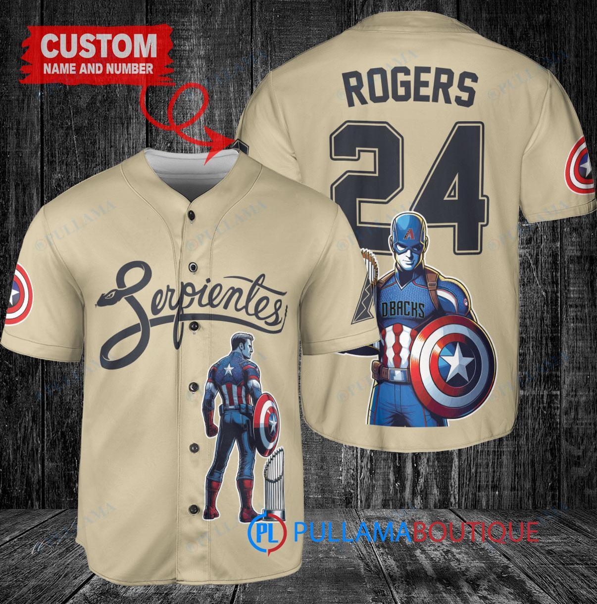 Arizona Diamondbacks x Marvel Captain America Steve Rogers with Trophy Custom Baseball Jersey Sand