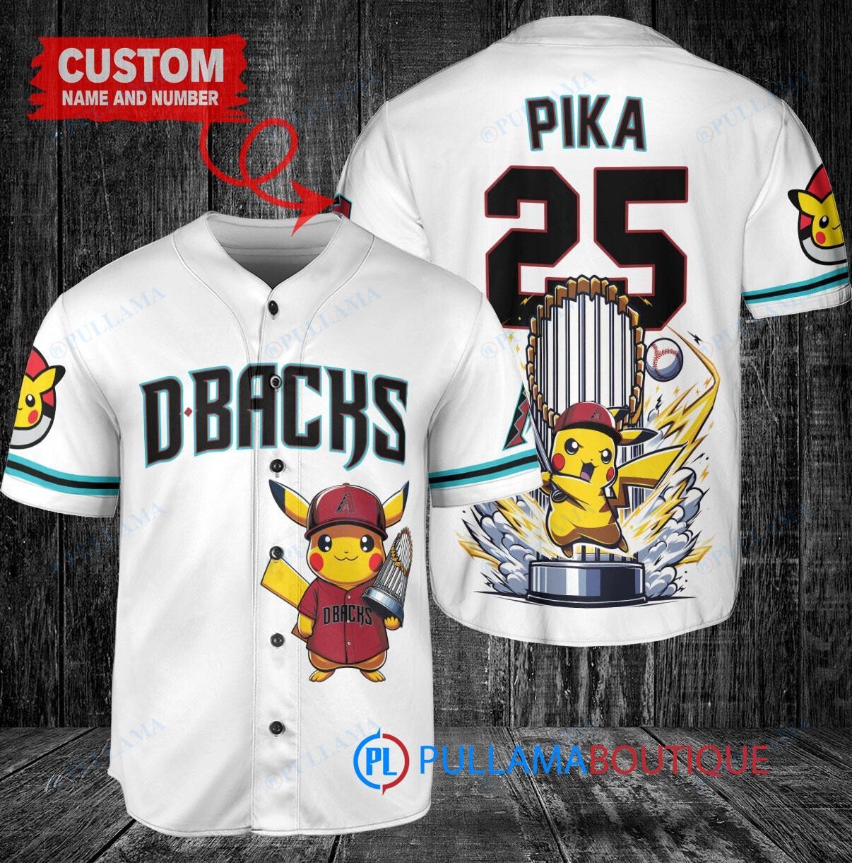 Arizona Diamondbacks x Pikachu Pokemon with Trophy Custom Baseball Jersey White