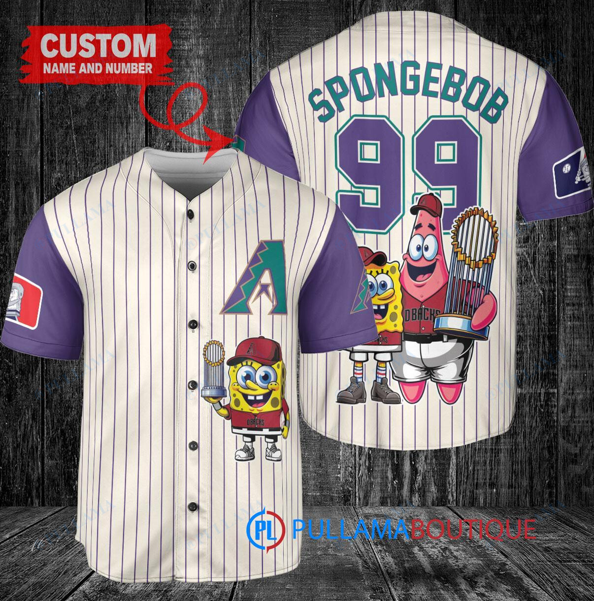 Arizona Diamondbacks x SpongeBob SquarePants with Trophy Custom Baseball Jersey Cream-Purple