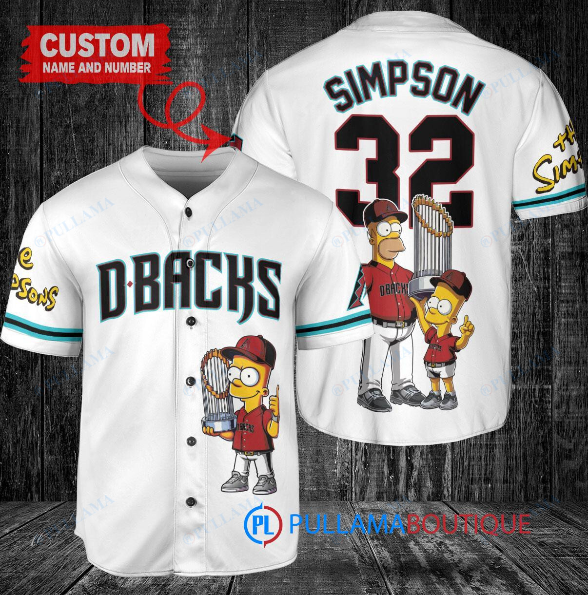 Arizona Diamondbacks x The Simpsons Bart Simpson, Homer Simpson, Lisa Simpson with Trophy Custom Baseball Jersey White