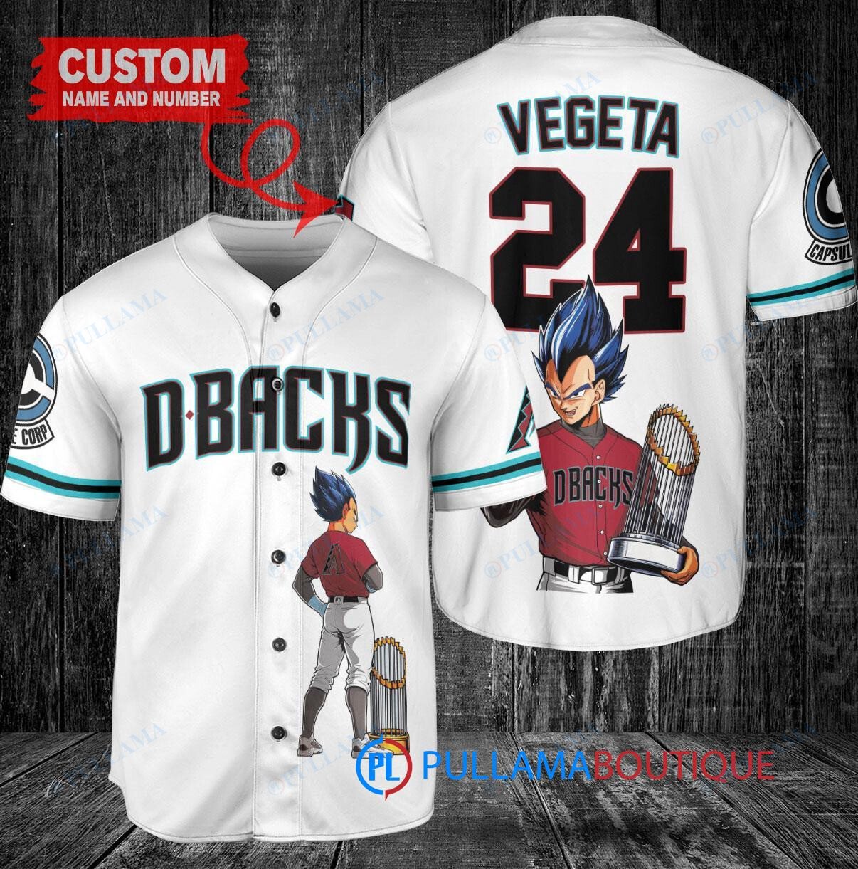 Arizona Diamondbacks x Vegeta Super Saiyan Dragon Ball Z with Trophy Custom Baseball Jersey White