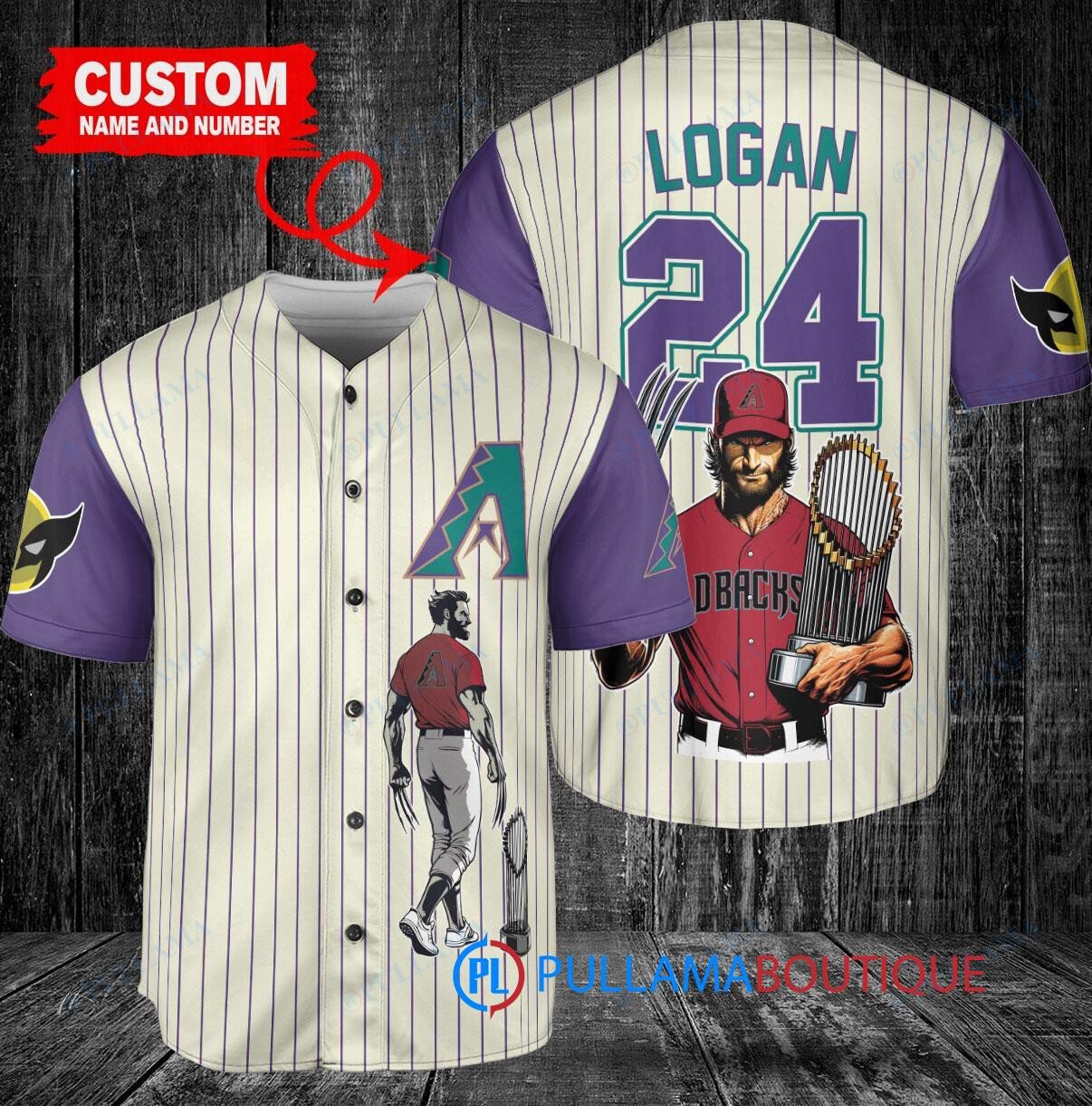Arizona Diamondbacks x Wolverine Logan with Trophy Custom Baseball Jersey Cream-Purple