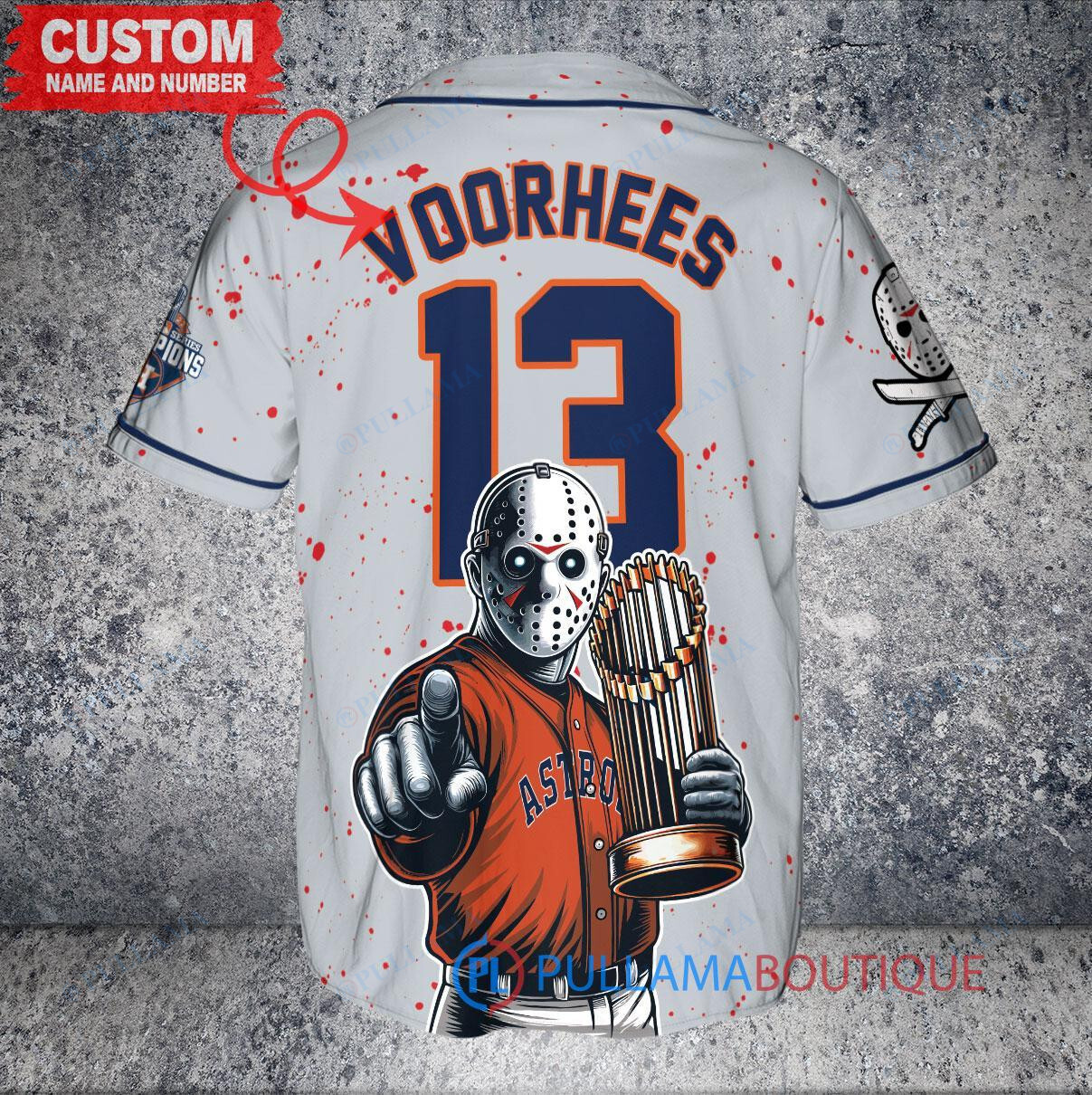 Astros Jason Voorhees Halloween World Series Trophy Baseball Jersey Gray