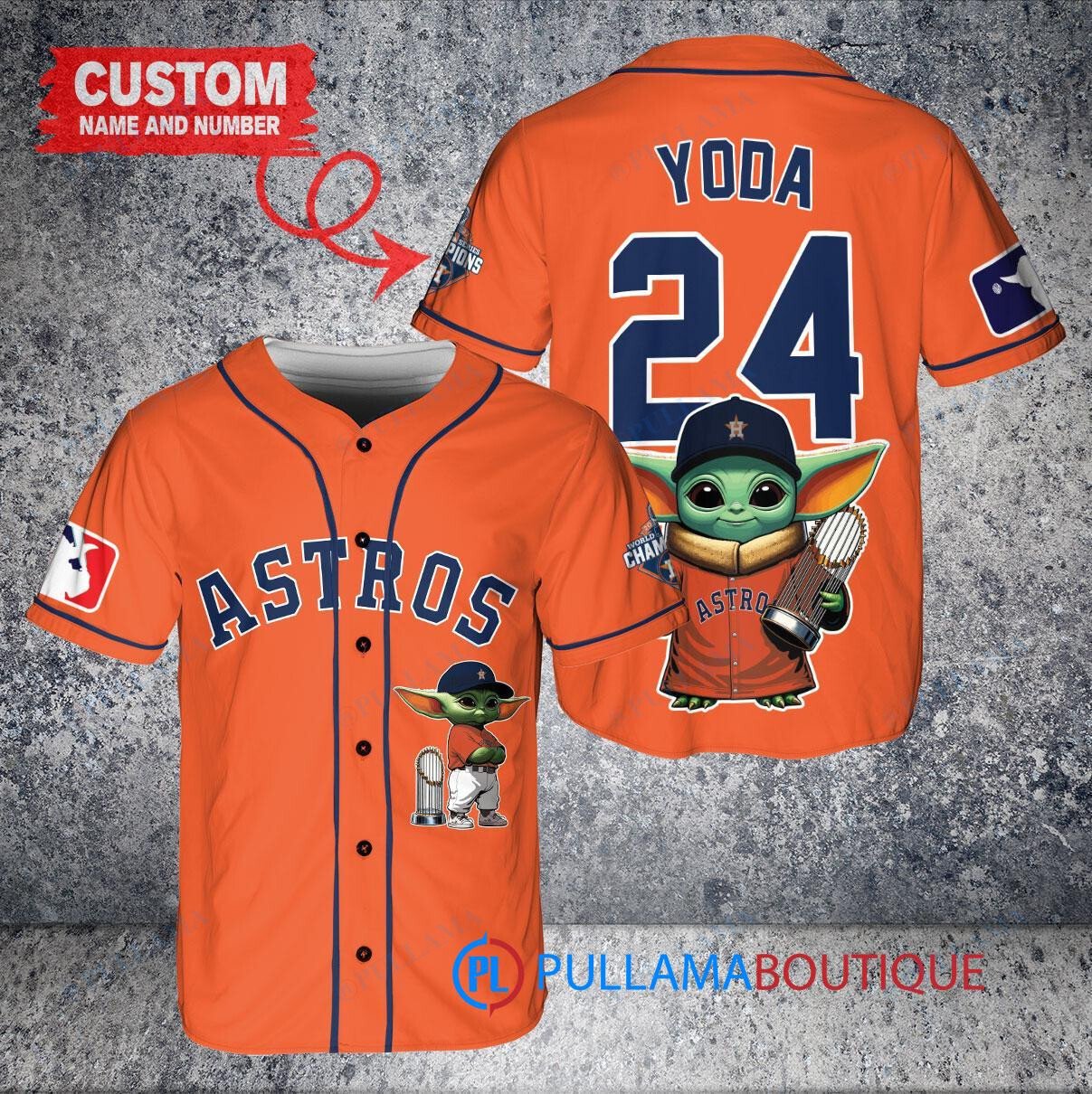 Astros x Baby Yoda Star Wars Mandalorian Trophy Baseball Jersey - Orange