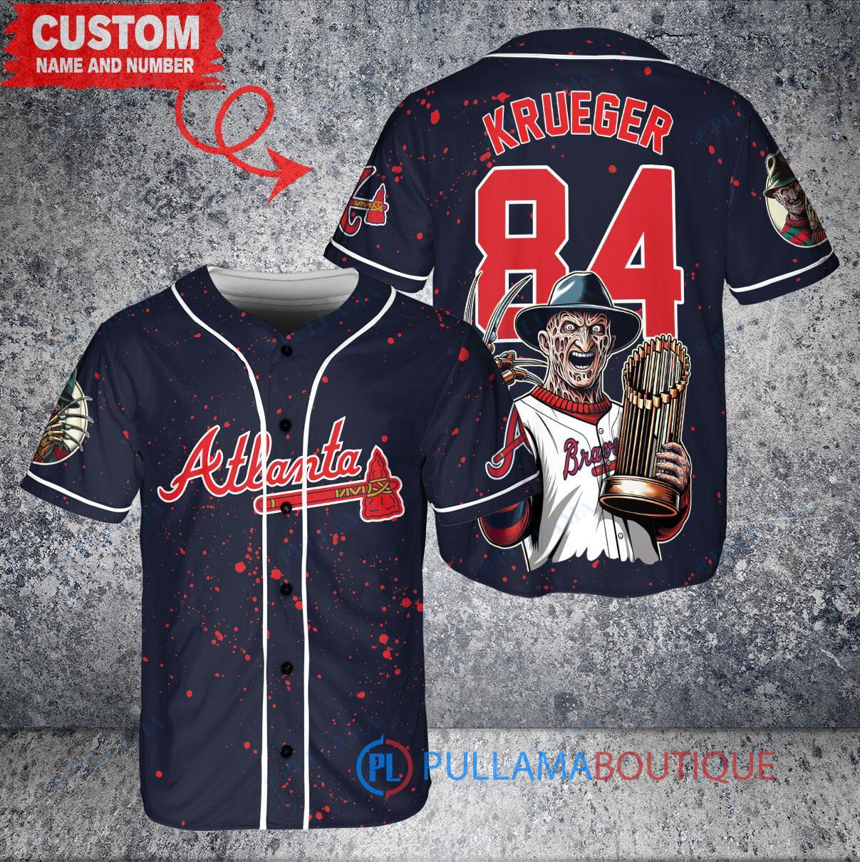 Atlanta Braves Freddy Krueger Halloween World Series Trophy Baseball Jersey