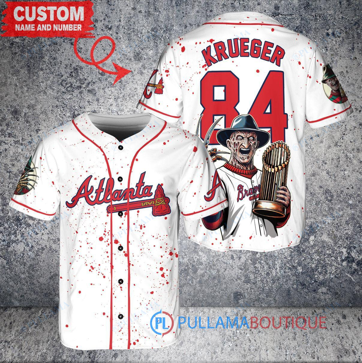 Atlanta Braves Freddy Krueger Halloween World Series Trophy Baseball Jersey White