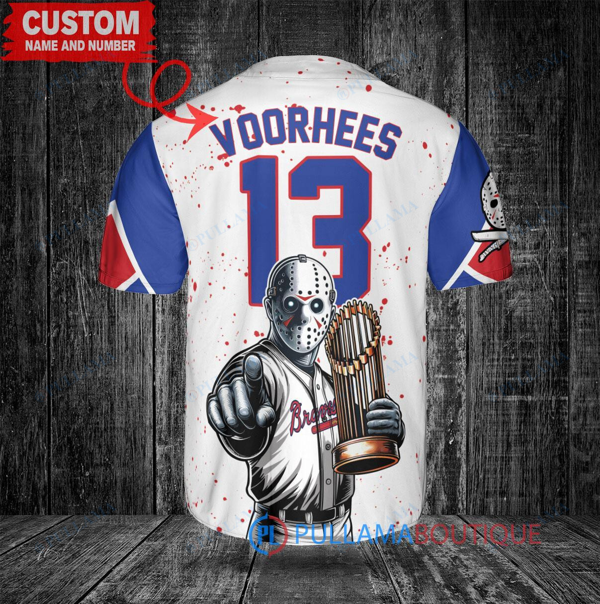 Atlanta Braves Jason Voorhees Halloween World Series Trophy Baseball Jersey White