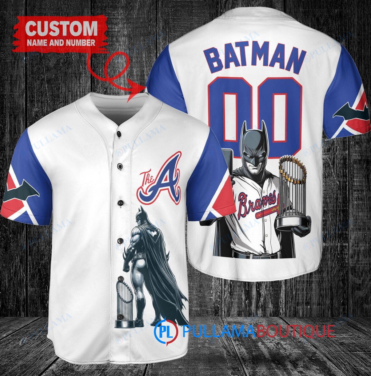 Atlanta Braves x DC Comics Batman The Dark Knight with Trophy Custom Baseball Jersey White City Connect