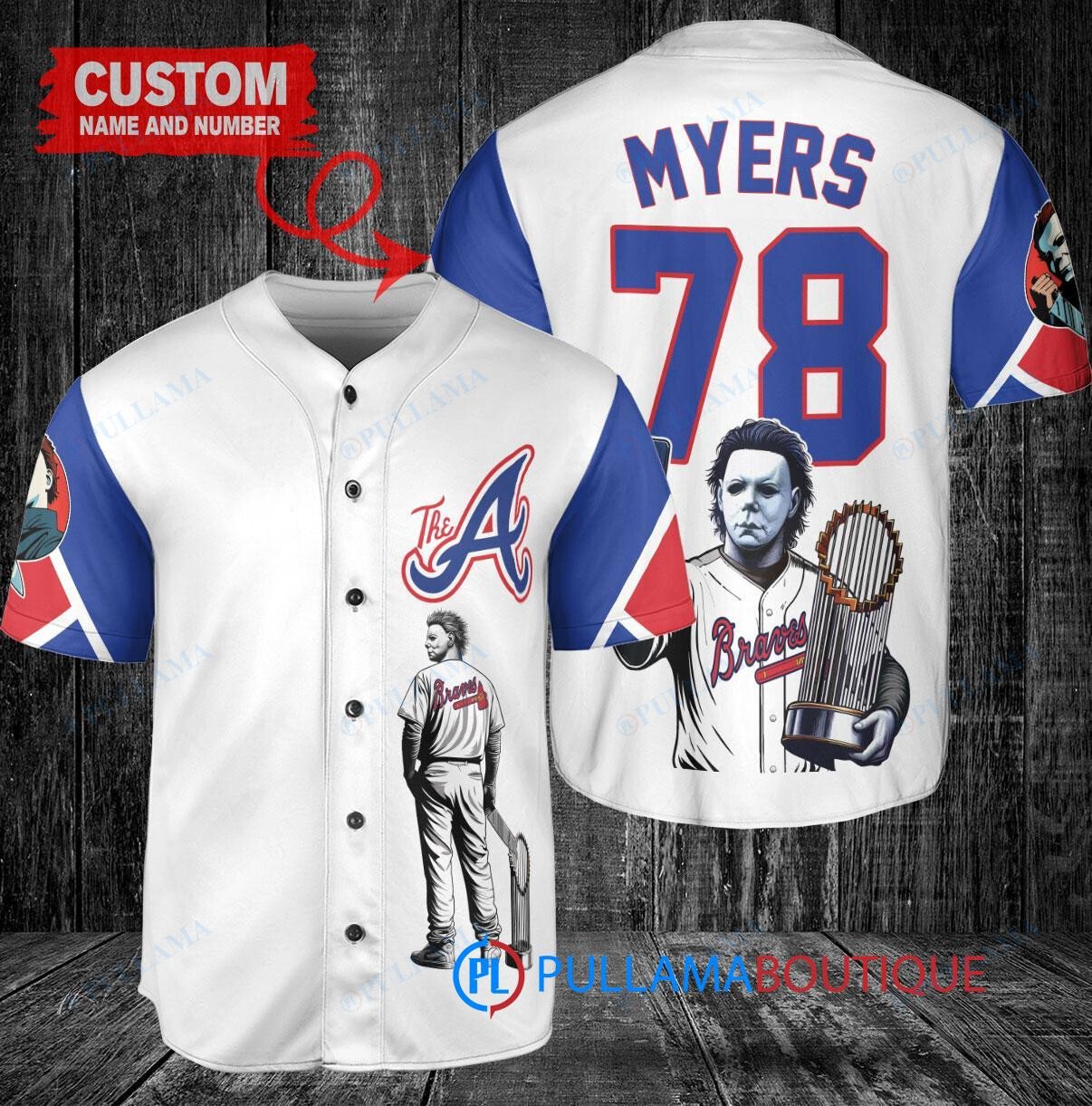 Atlanta Braves x Halloween Michael Myers with Trophy Custom Baseball Jersey White City Connect