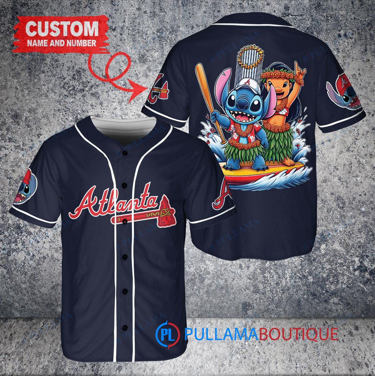Atlanta Braves x Lilo & Stitch with Trophy Baseball Jersey Navy