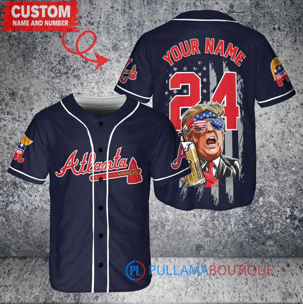 Atlanta Braves x Limited Edition with World Series Trophy Custom Baseball Jersey Navy