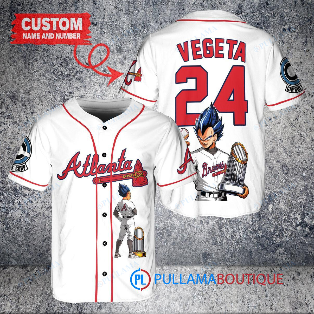 Atlanta Braves x Vegeta Super Saiyan Dragon Ball Z with Trophy Custom Baseball Jersey White