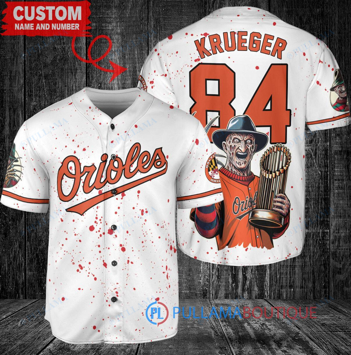 Baltimore Orioles Freddy Krueger Halloween World Series Trophy Baseball Jersey White