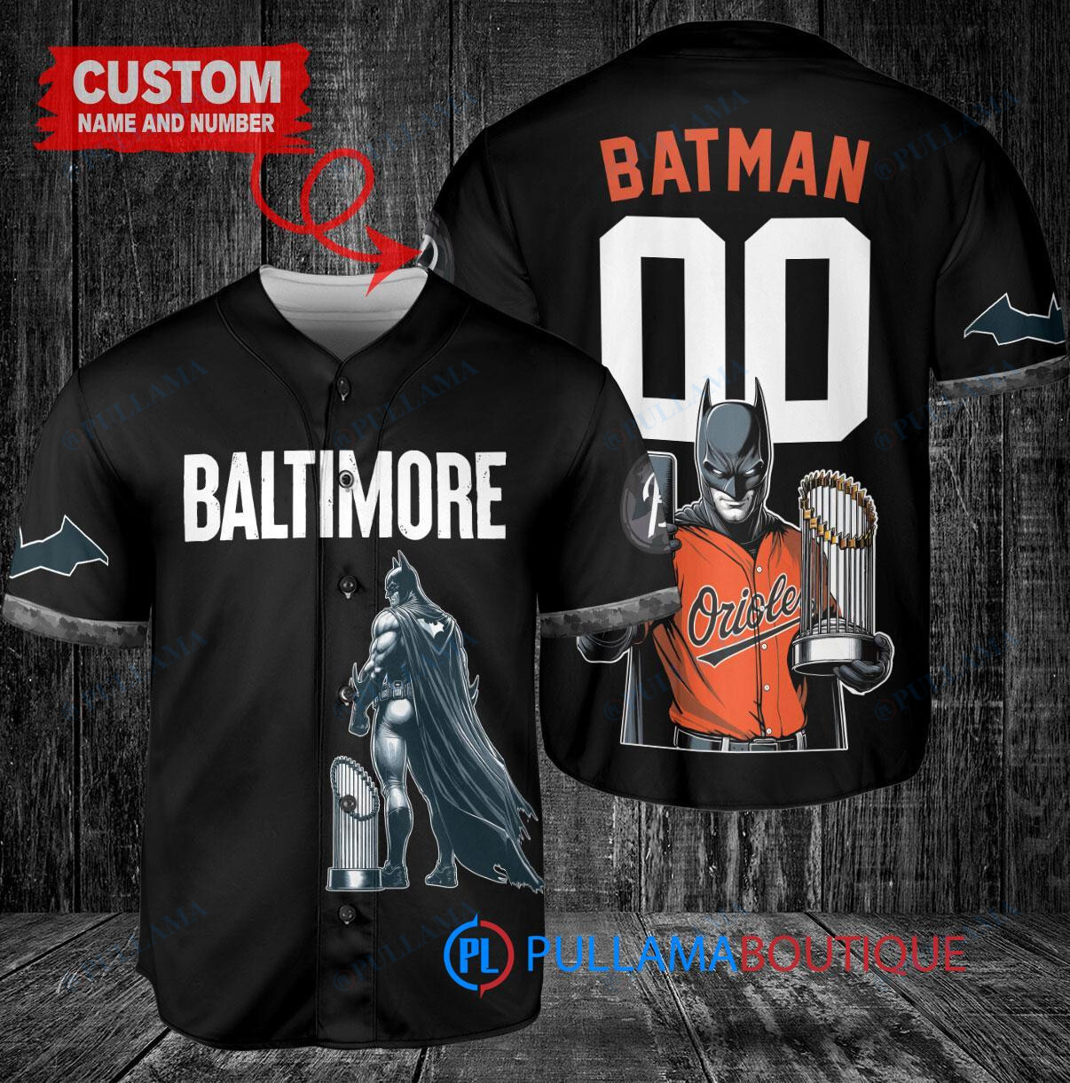 Baltimore Orioles x DC Comics Batman The Dark Knight with Trophy Custom Baseball Jersey Black City Connect