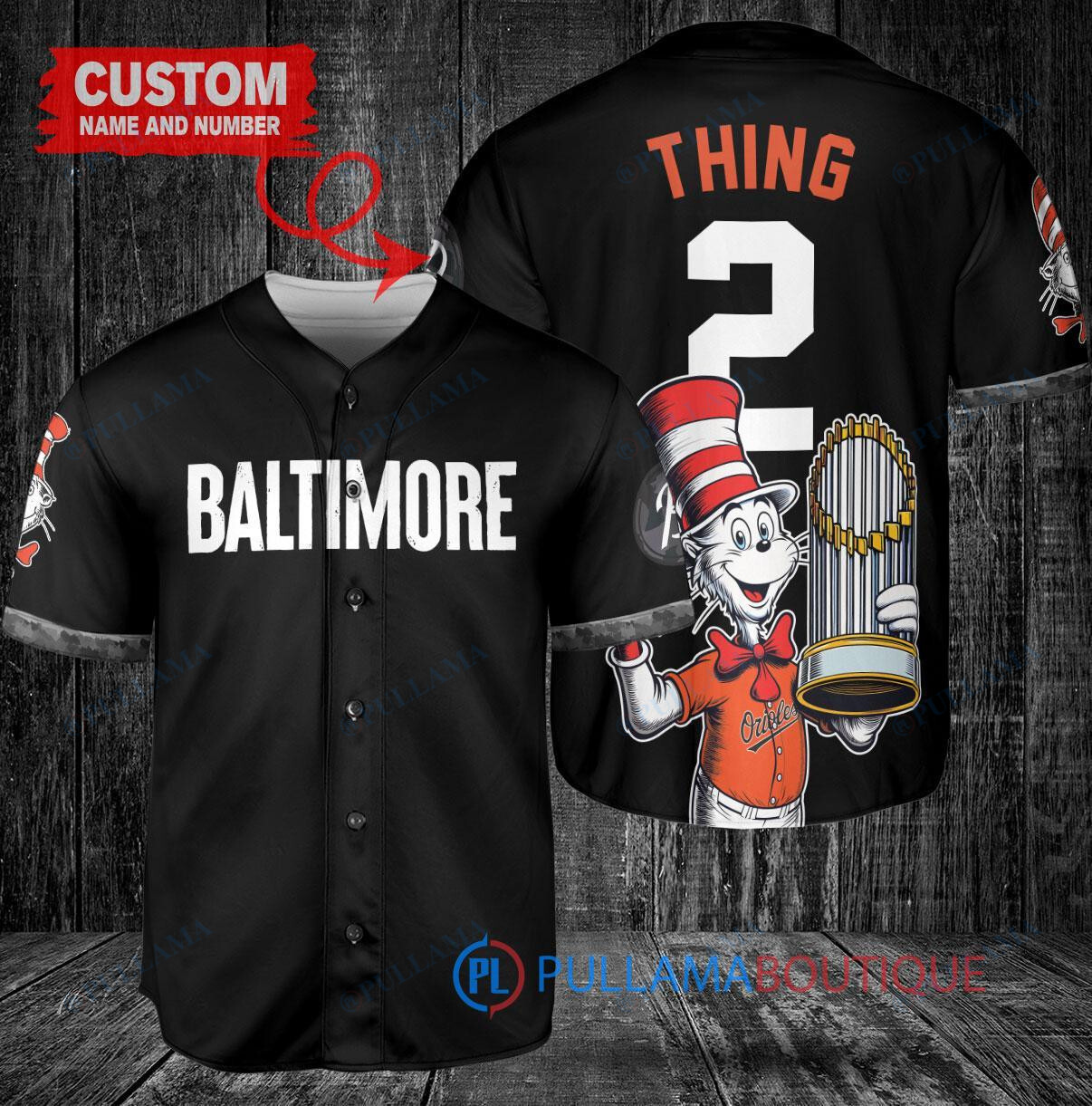 Baltimore Orioles x Dr Seuss with World Series Trophy Custom Baseball Jersey Black City Connect