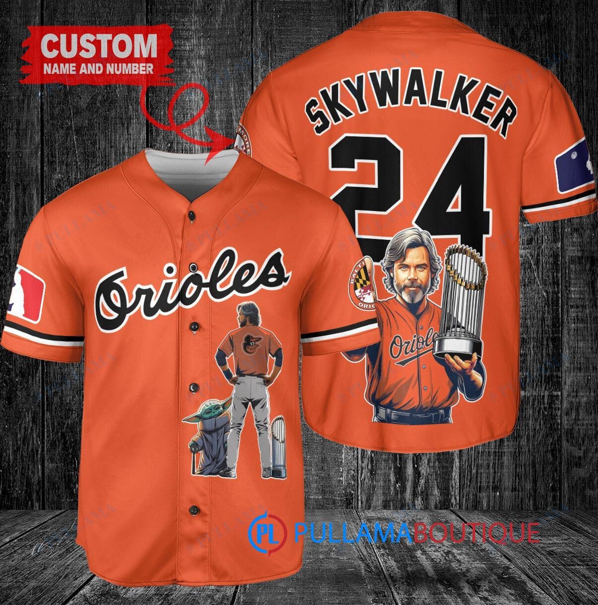 Baltimore Orioles x Luke Skywalker Star Wars with Trophy Custom Baseball Jersey Orange
