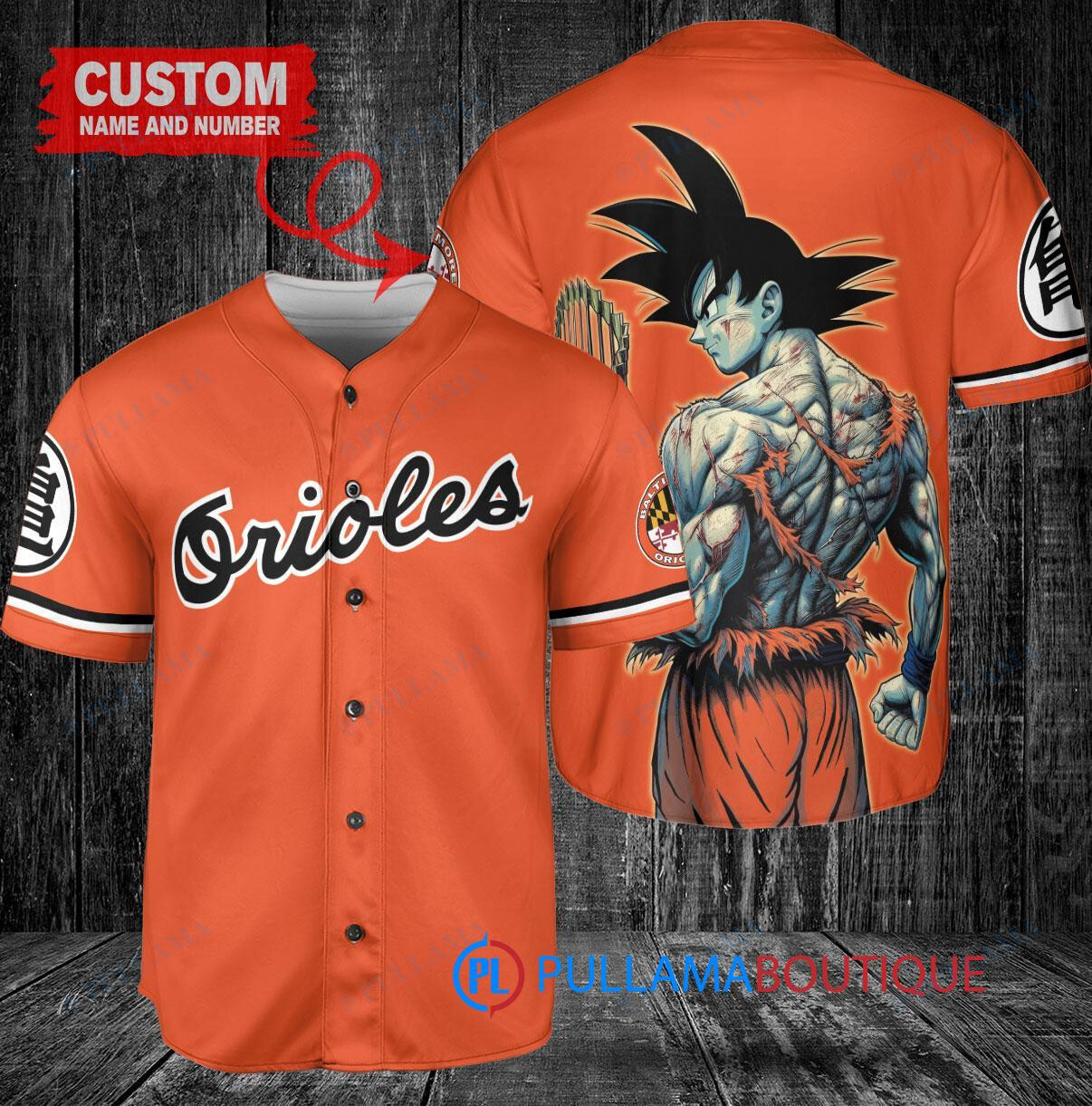 Baltimore Orioles x Son Goku Kakarot Super Saiyan Dragon Ball Z with Trophy Baseball Jersey Orange