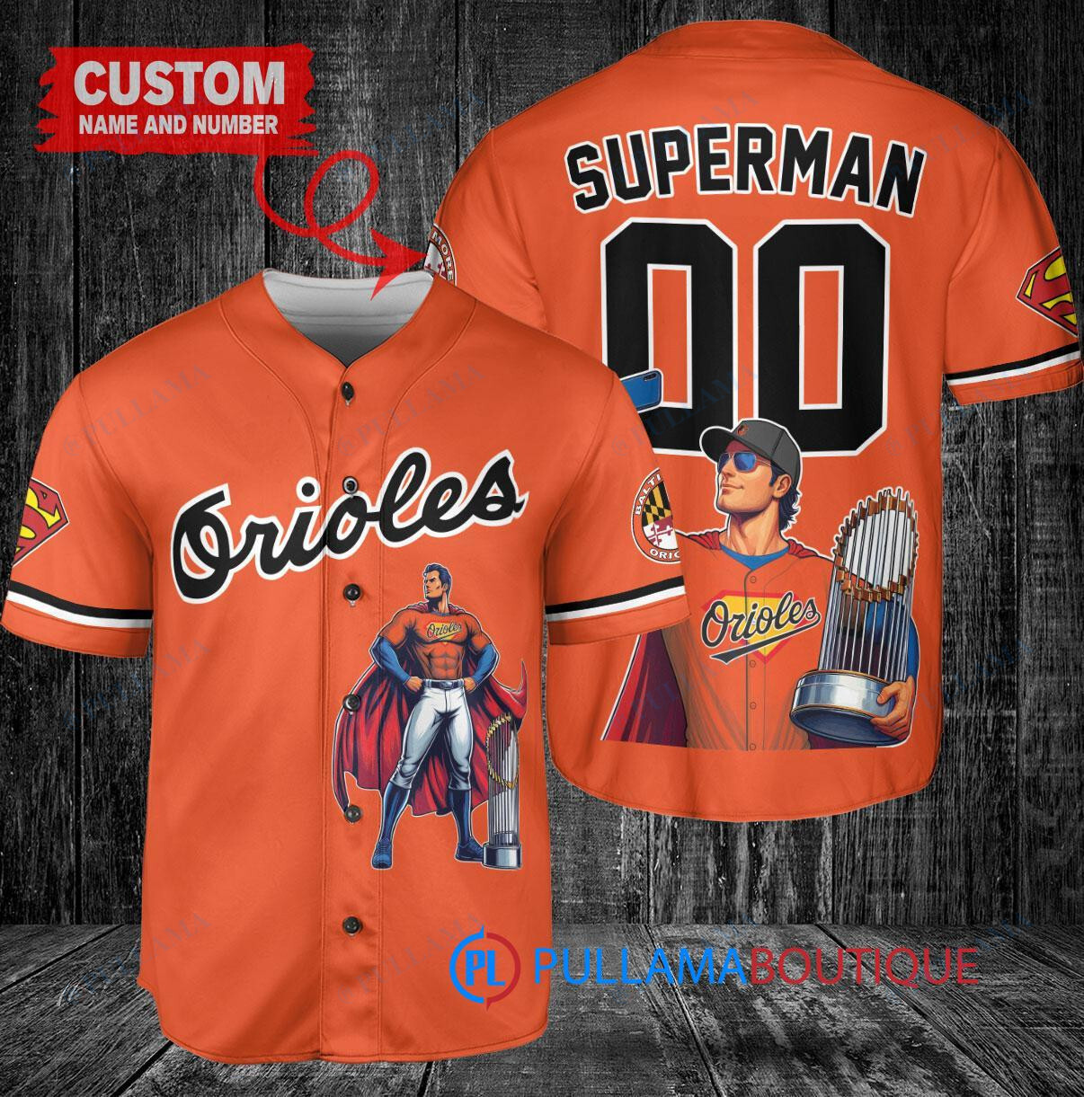 Baltimore Orioles x Superman DC Comics with Trophy Custom Baseball Jersey Orange