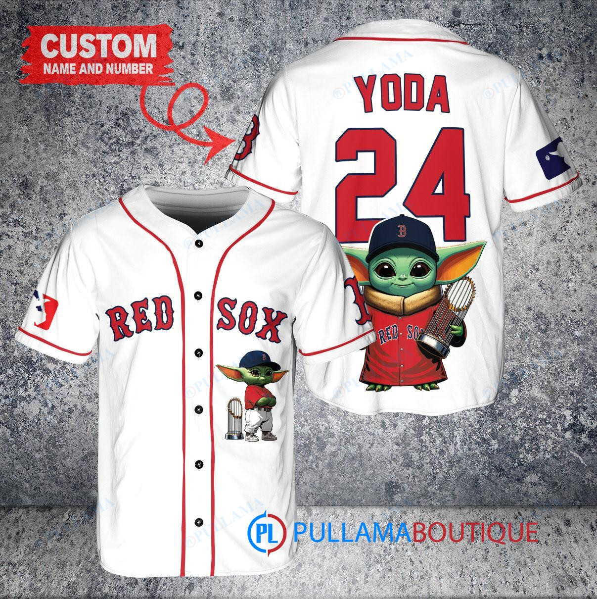 Boston Red Sox Baby Yoda Star Wars Mandalorian Trophy Baseball Jersey White