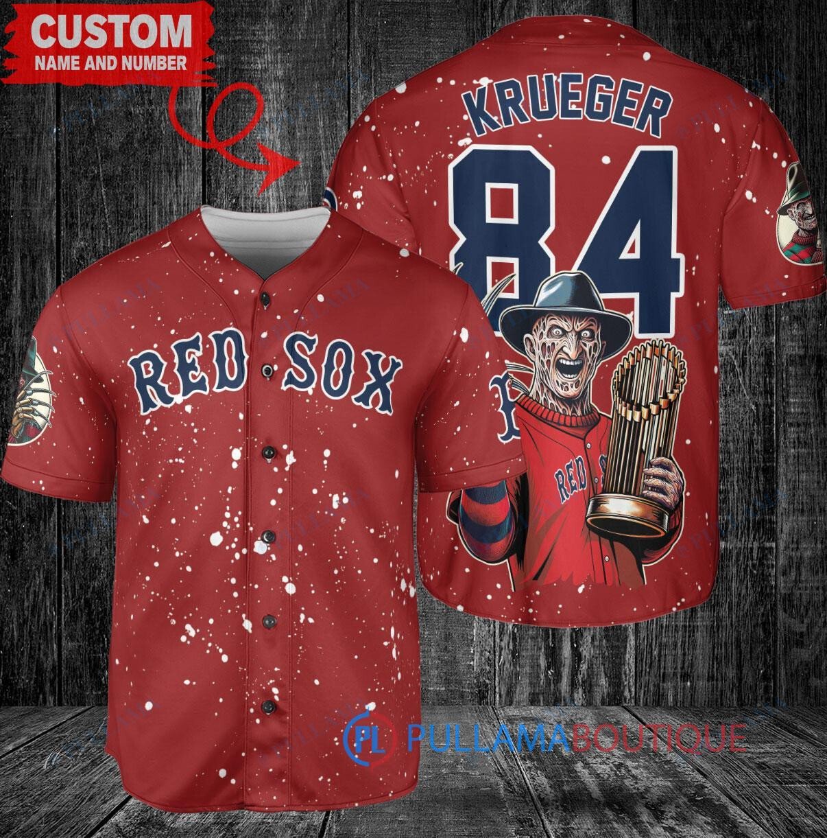 Boston Red Sox Freddy Krueger Halloween World Series Trophy Baseball Jersey V2