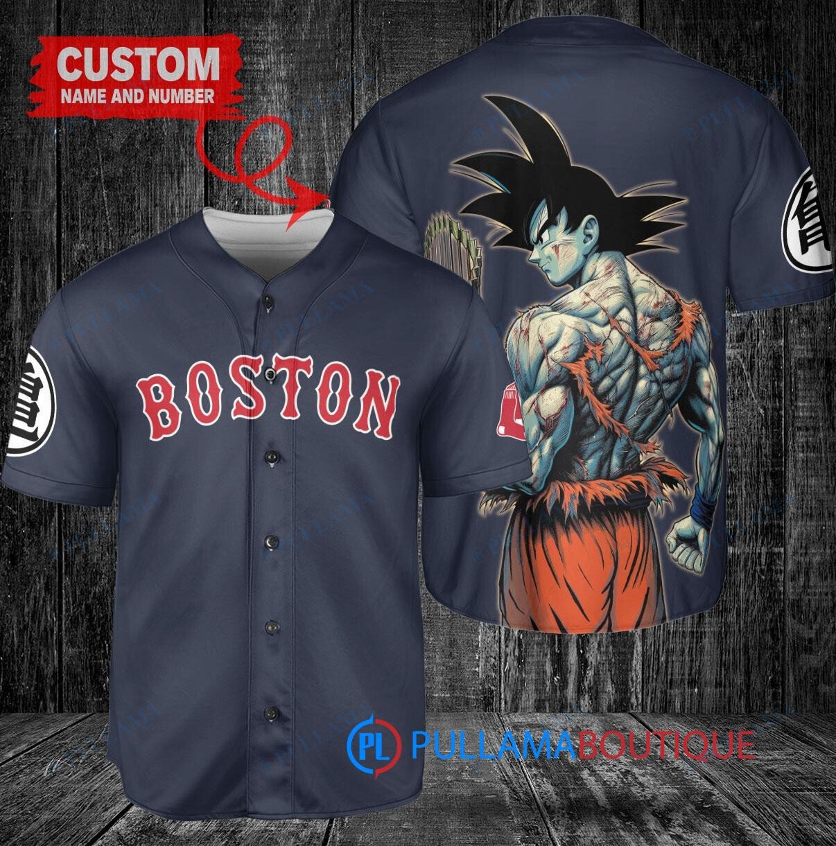 Boston Red Sox x Son Goku Kakarot Super Saiyan Dragon Ball Z with Trophy Baseball Jersey Navy
