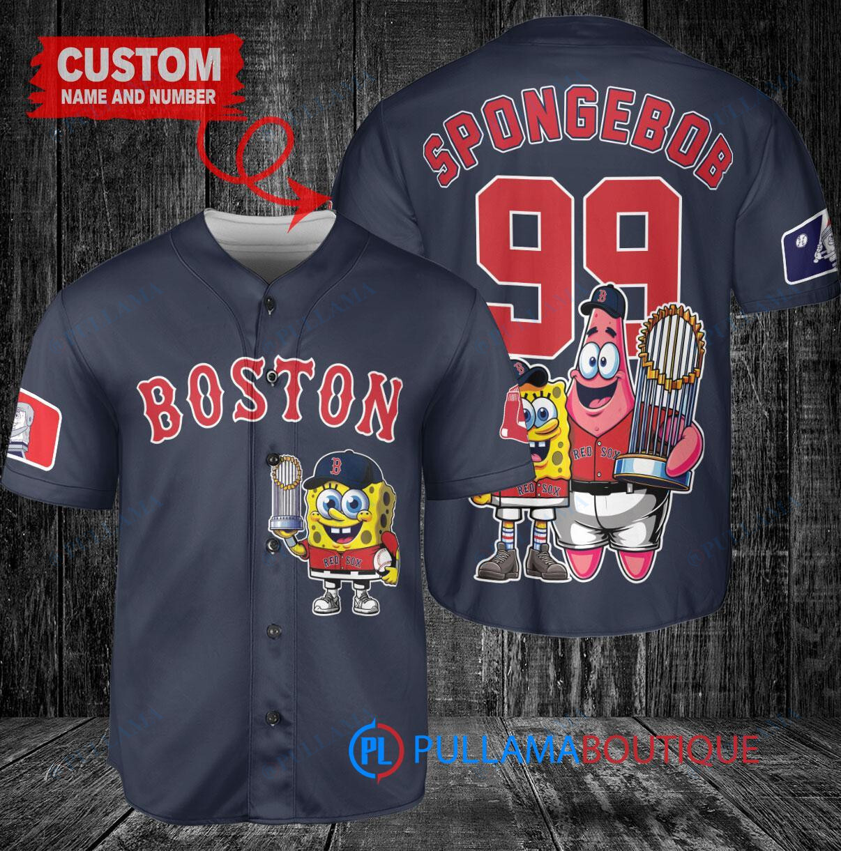 Boston Red Sox x SpongeBob SquarePants with Trophy Custom Baseball Jersey Navy