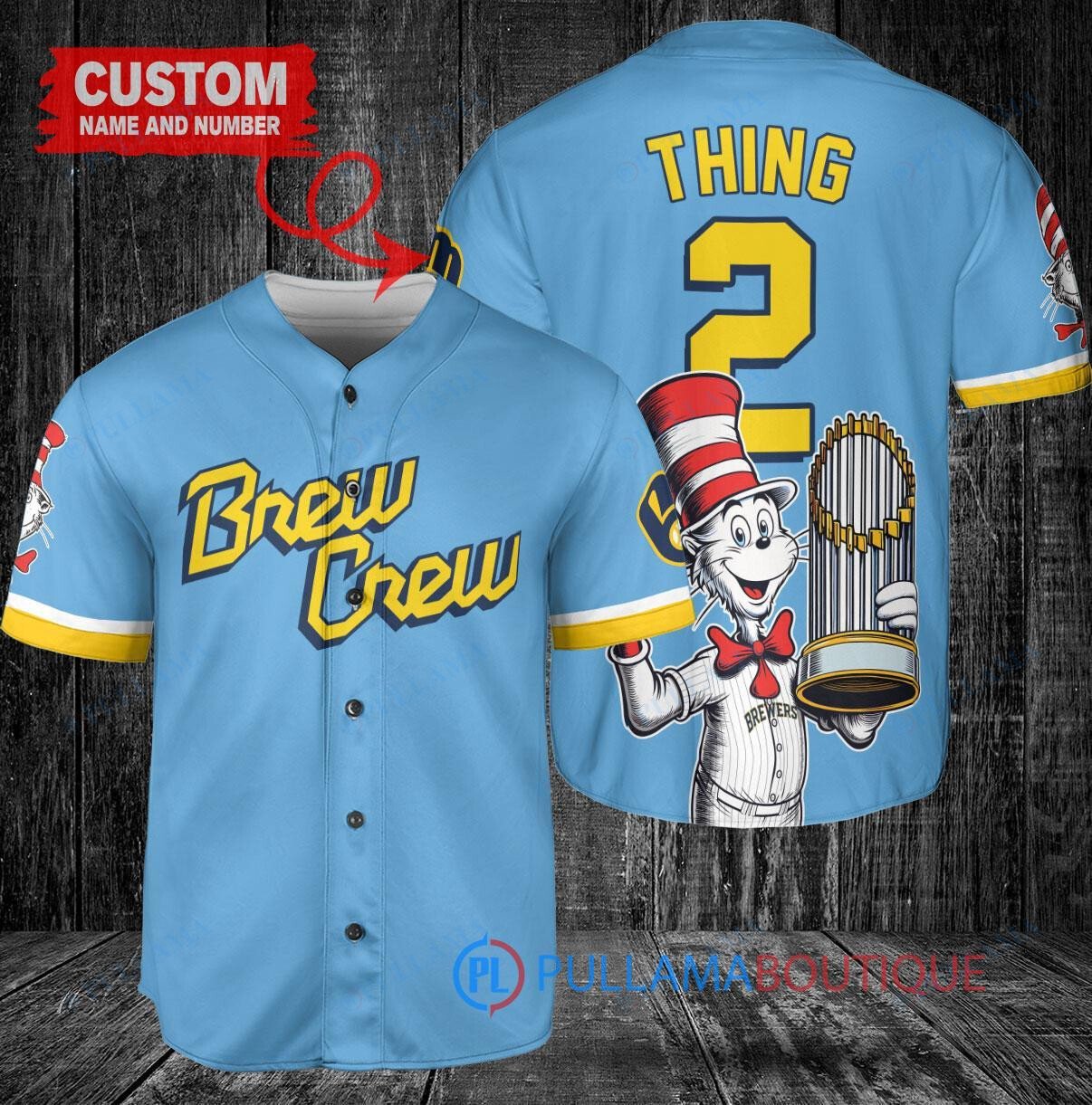 Brewers x Dr Seuss World Series Trophy Baseball Jersey Blue City Connect