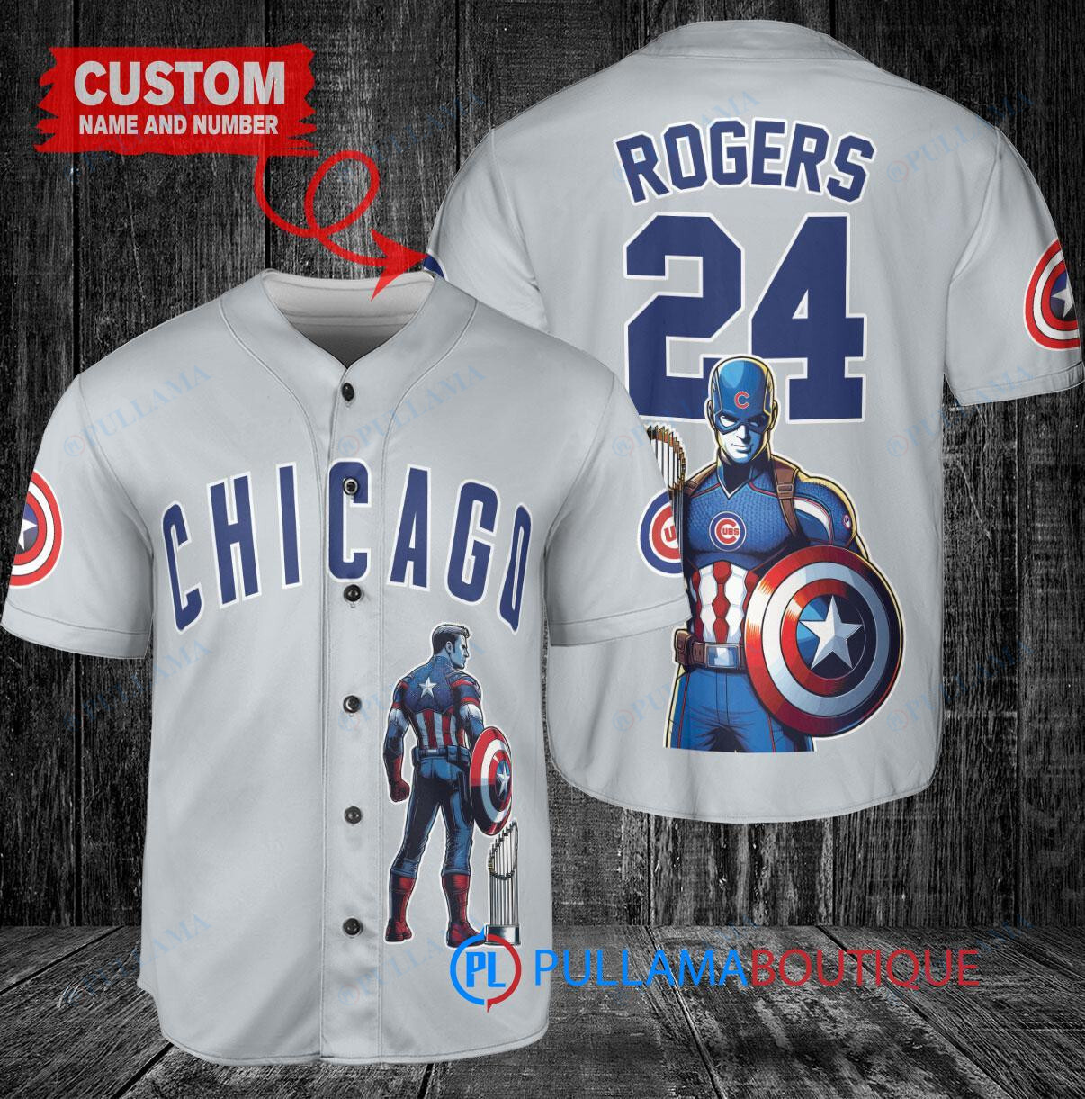 Chicago Cubs x Marvel Captain America Steve Rogers with Trophy Custom Baseball Jersey Gray