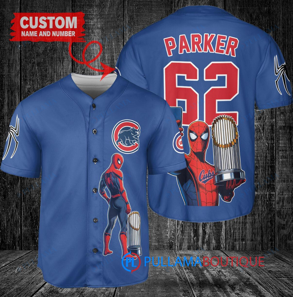 Chicago Cubs x Marvel Spiderman with Trophy Custom Baseball Jersey Royal