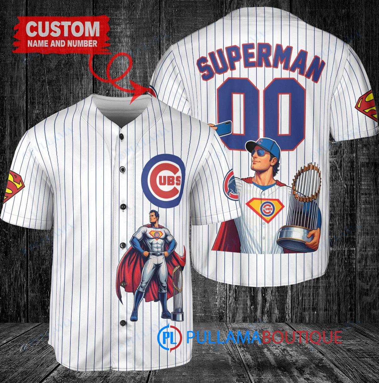 Chicago Cubs x Superman DC Comics with Trophy Custom Baseball Jersey White