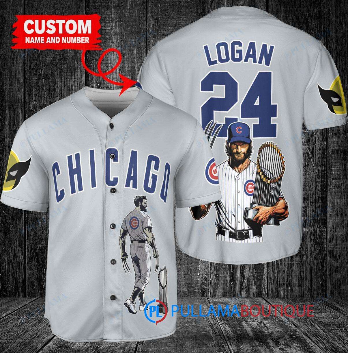 Chicago Cubs x Wolverine Logan with Trophy Custom Baseball Jersey Gray