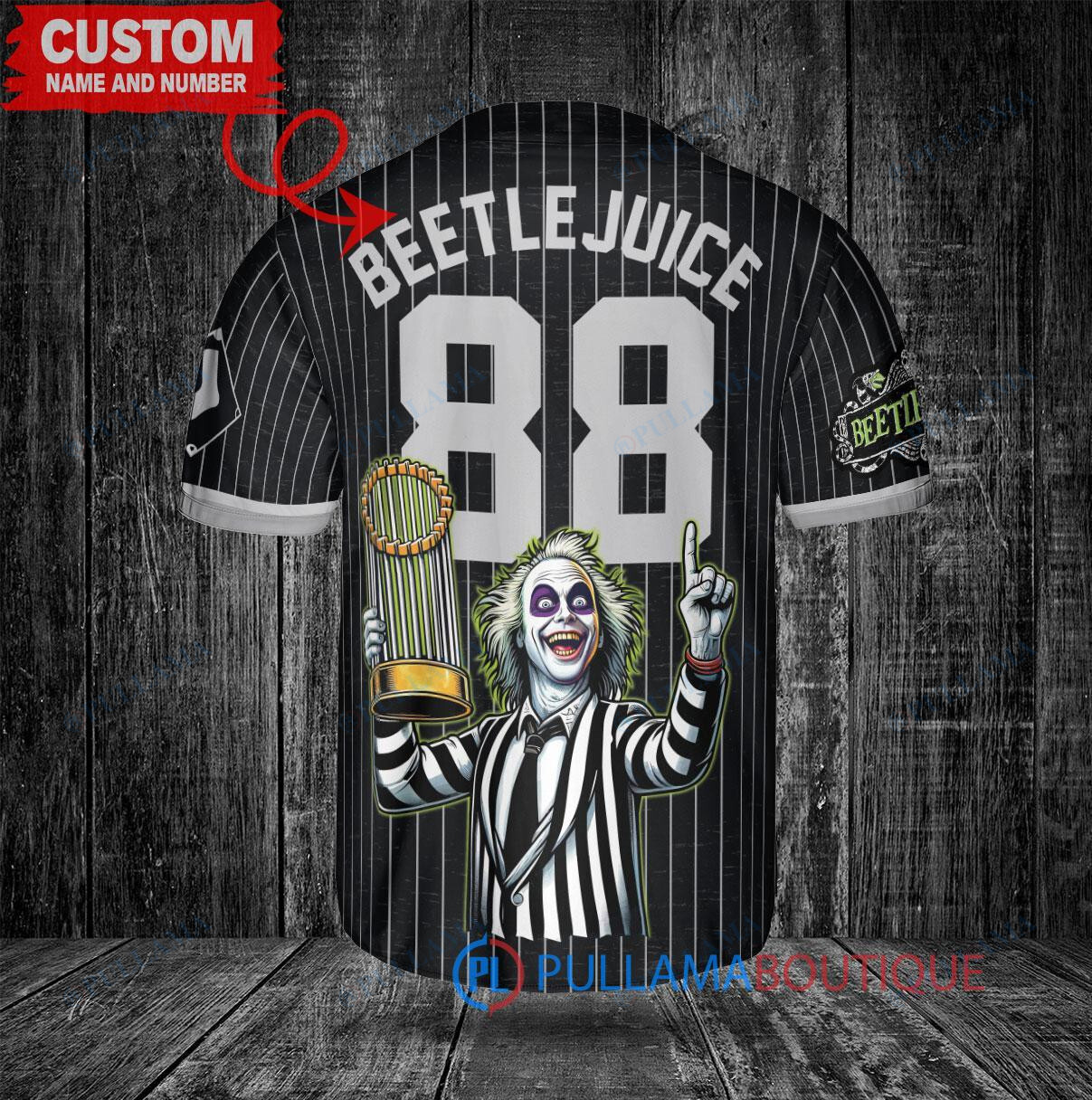 Chicago White Sox Beetlejuice Halloween World Series Trophy Baseball Jersey Black
