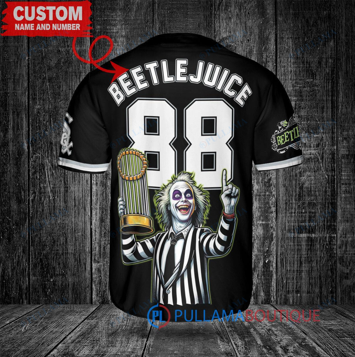 Chicago White Sox Beetlejuice Halloween World Series Trophy Baseball Jersey Black V2