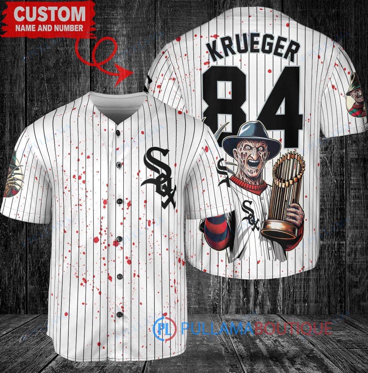 Chicago White Sox x Freddy Krueger A Nightmare on Elm Street Halloween with World Series Trophy Custom Baseball Jersey White